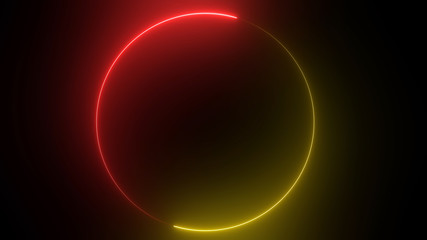 3D rendering of an abstract bright neon round frame. Laser technology background design