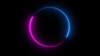 3D rendering of an abstract bright neon round frame. Laser technology background design