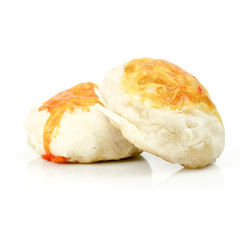 Colorful Chinese pastry Mung Bean with Egg Yolk or moon cake , Chinese festival dessert isolated on white background