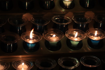 Votive candles in a church