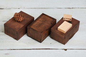 wooden boxes on a wooden table