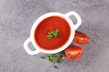 tomato sauce and herb, top view