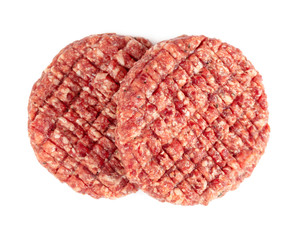 Two raw burger meat isolated on white