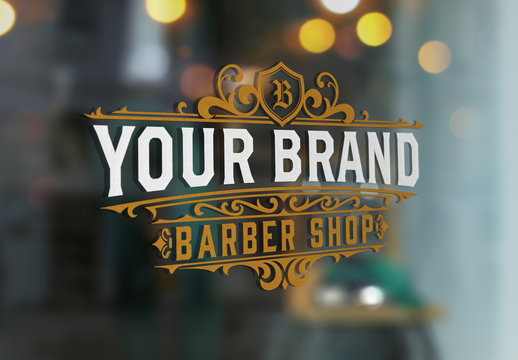 Vintage Barber Shop Logo Layout with Floral Elements