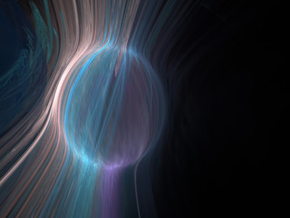 Abstract Spherical Bubble 3D Illustration - Colorful gradients of light warped into the shape of a sphere. Brilliant glowing lights, soft gradients, colorful design with black background