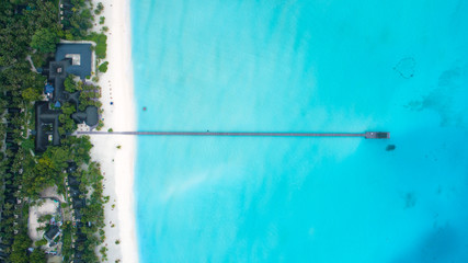 Obraz na płótnie Canvas Beautiful aerial view of Maldives and tropical beach . Travel and vacation concept