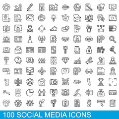 100 social media icons set. Outline illustration of 100 social media icons vector set isolated on white background
