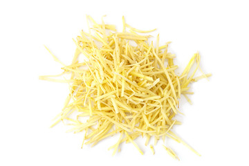 Ginger root slices, isolated on white background. Selective focus.