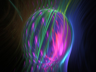 Abstract Spherical Bubble 3D Illustration - Colorful gradients of light warped into the shape of a sphere. Brilliant glowing lights, soft gradients, green pink and blue colors