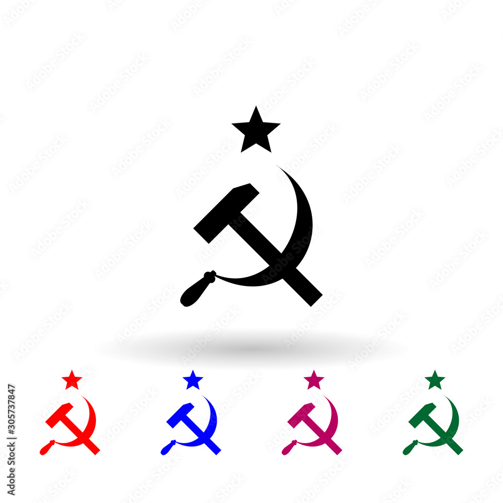 Aufkleber sickle and hammer with a star multi color icon. simple glyph, flat vector of russia icons for ui and