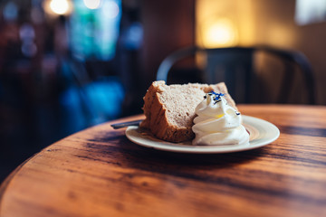 chiffon cake with cream and cafe