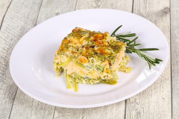 Tasty casserole with salmon and broccoli