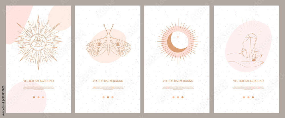 Wall mural collection of mystical and mysterious illustrations for mobile app, landing page, web design in hand