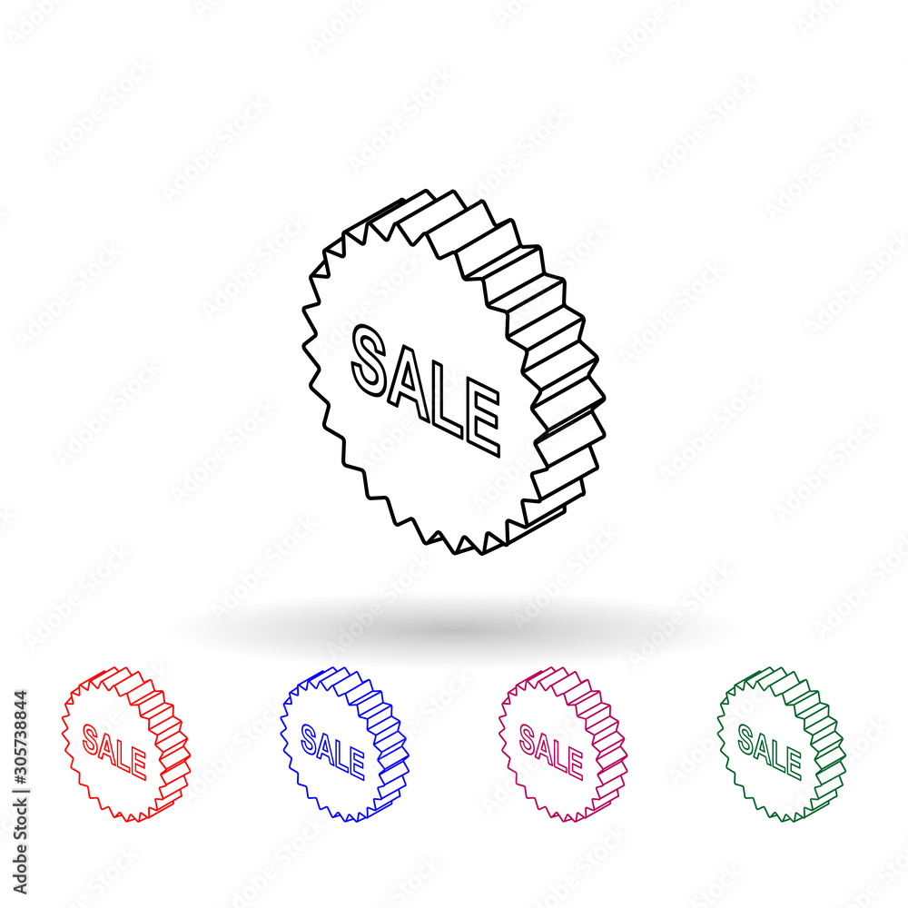 Poster 3d sale sign multi color icon. simple thin line, outline vector of sale icons for ui and ux, website