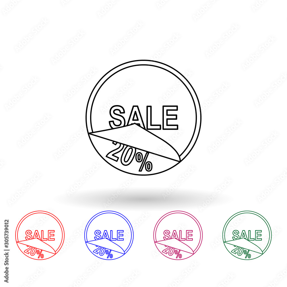 Poster label discounts 20 multi color icon. simple thin line, outline vector of sale icons for ui and ux, w