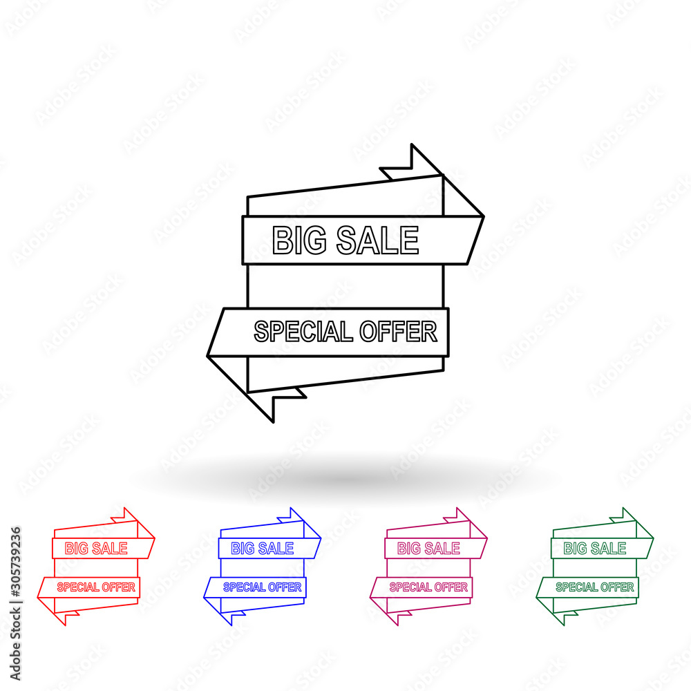Poster sales label on a ribbon multi color icon. simple thin line, outline vector of sale icons for ui and 