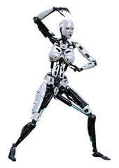 3D Rendering Female Robot on White