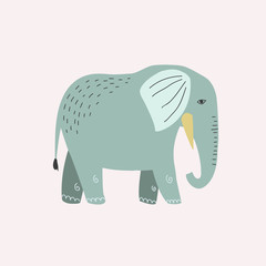 The drawing of an elephant. Vector illustration of an elephant in cartoon style. Flat illustration