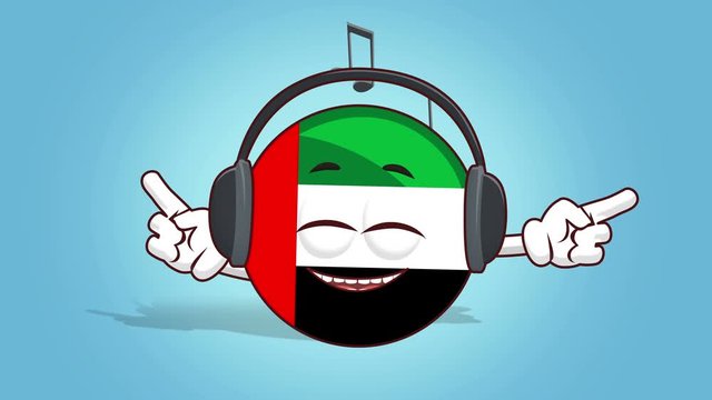 Cartoon Icon Flag UAE United Arab Emirates Face Animation listen to music with Alpha Matte