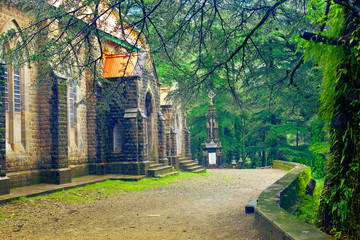 Fototapeta na wymiar St. John in the Wilderness Church and grave memorial of James Bruce, British colonial diplomat, Governor-General & Viceroy of India (1862–1863). Dharamshala, Kangra district, Himachal, India