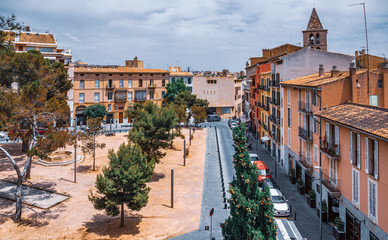 Panoramic top view of the historic center of Palma de Mallorca