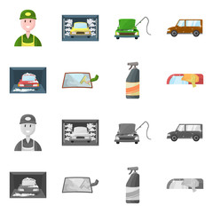 Isolated object of carwash and care icon. Collection of carwash and automotive stock symbol for web.