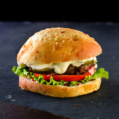 burger on a dark background
