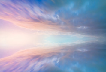 Beautiful colorful cloud. Sunset sky and reflection. Nature background.