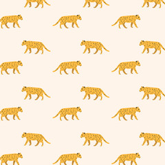 Ornament with leopards. Vector pattern in scandinavian style. Cartoon Leopard Illustrations
