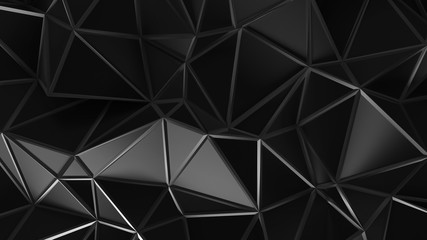 BLACK abstract futuristic blue wire frame triangular 3d illustration on black background. wallpaper 4K RESOLUTION
