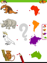 Obraz premium match animals and continents educational game for kids