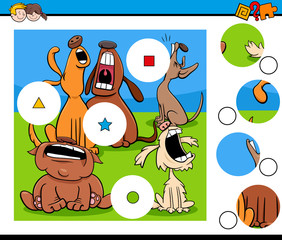 match pieces puzzle with howling dog characters