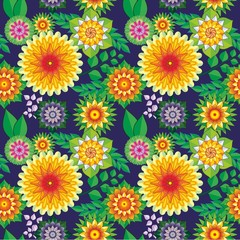 Fototapeta na wymiar Seamless pattern with bright multicolored flowers. For Wallpapers and design. EPS 10.