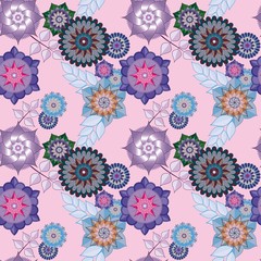 Seamless pattern with bright multicolored flowers.  For Wallpapers and design. EPS 10.