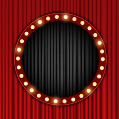 Background with red and black curtain. Design for presentation, concert, show