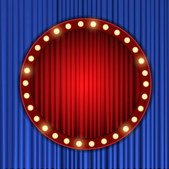 Background with red and blue curtain. Design for presentation, concert, show