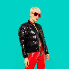 Stylish blonde Clubbing sexy style. Fashion street wear