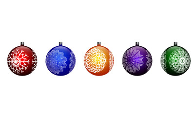 Set of 5 christmas balls with snowflakes