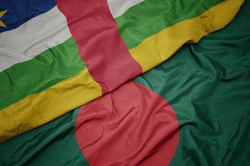 waving colorful flag of bangladesh and national flag of central african republic.