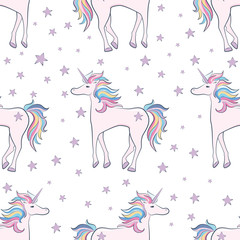 Unicorn in Pastel color with Stars Seamless pattern
