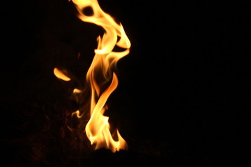 A small fire that burns On a black background