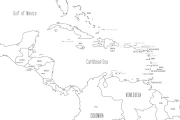 Map of Central America and Caribbean. Handdrawn doodle style. Vector illustration