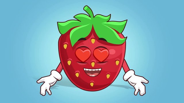 Cartoon Strawberry Face Animation Love Hearts in Eyes with Alpha Matte