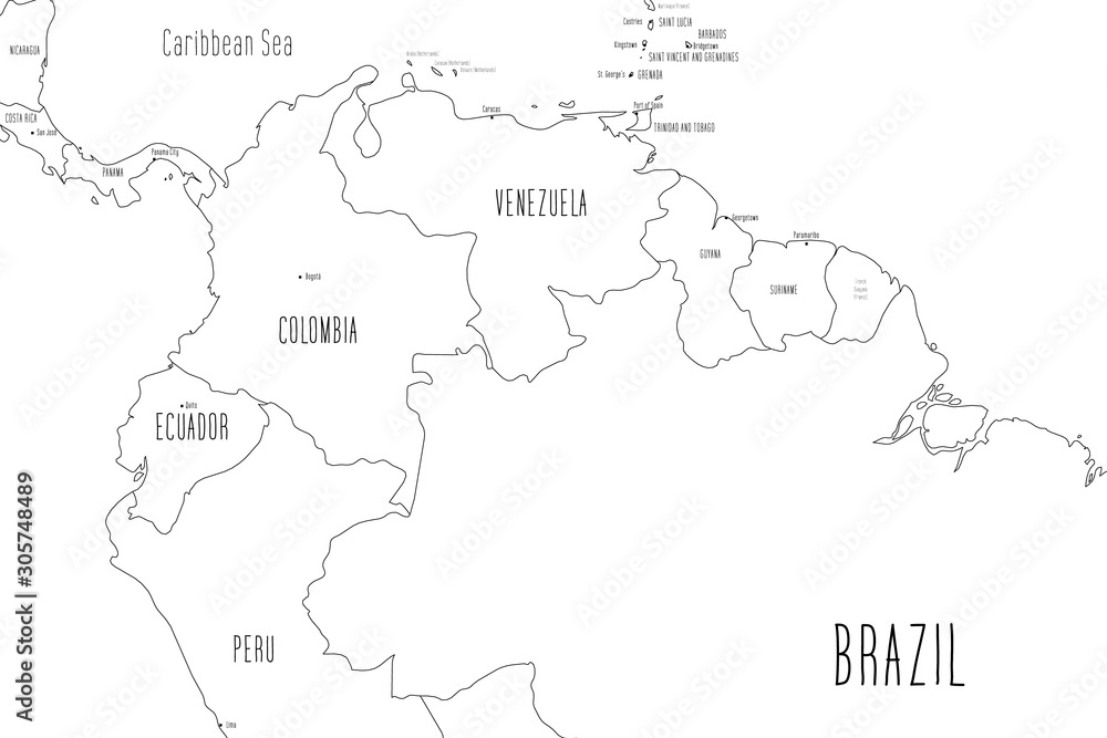 Wall mural Map of Northern part of South America. Handdrawn doodle style. Vector illustration - Wall murals