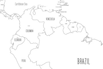 Map of Northern part of South America. Handdrawn doodle style. Vector illustration