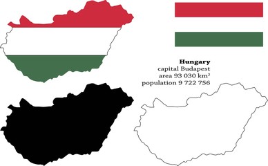 Fototapeta premium Hungary vector map, flag, borders, mask , capital, area and population infographic
