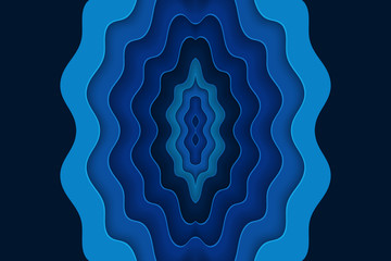 Abstract blue background with curve lines and waves. Paper cut water wallpaper.