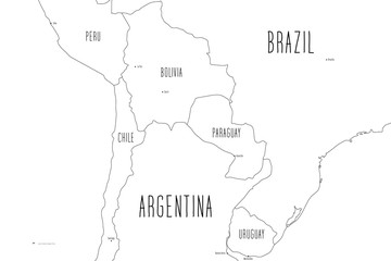 Map of Central part of South America. Handdrawn doodle style. Vector illustration