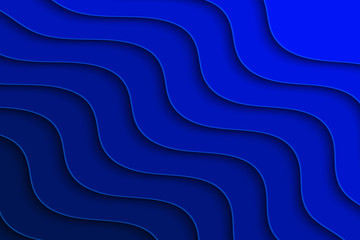 Abstract blue background with curve lines and waves. Paper cut water wallpaper.