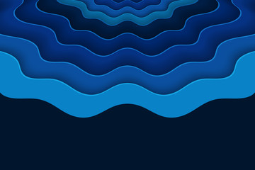 Abstract blue background with curve lines and waves. Paper cut water wallpaper.